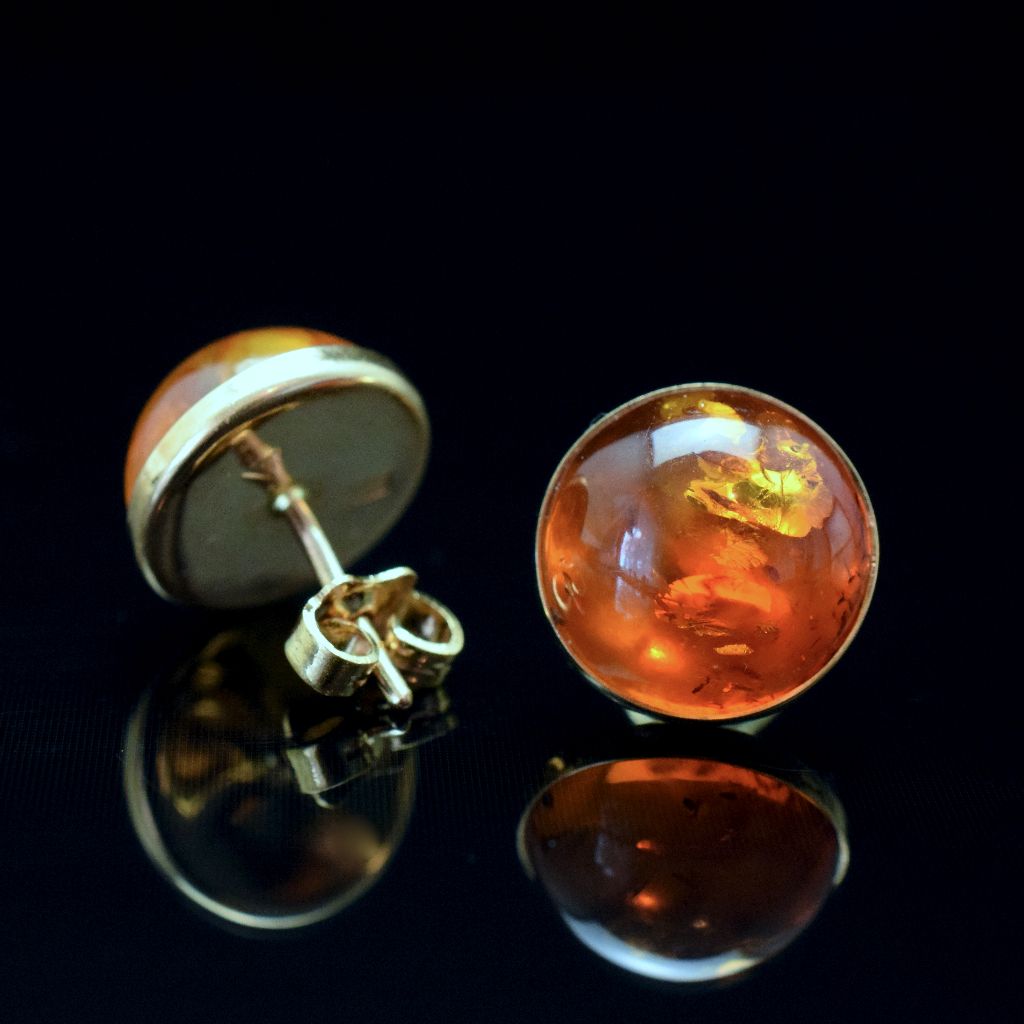Vintage 14ct Gold Russian Baltic Honey Amber Earrings
