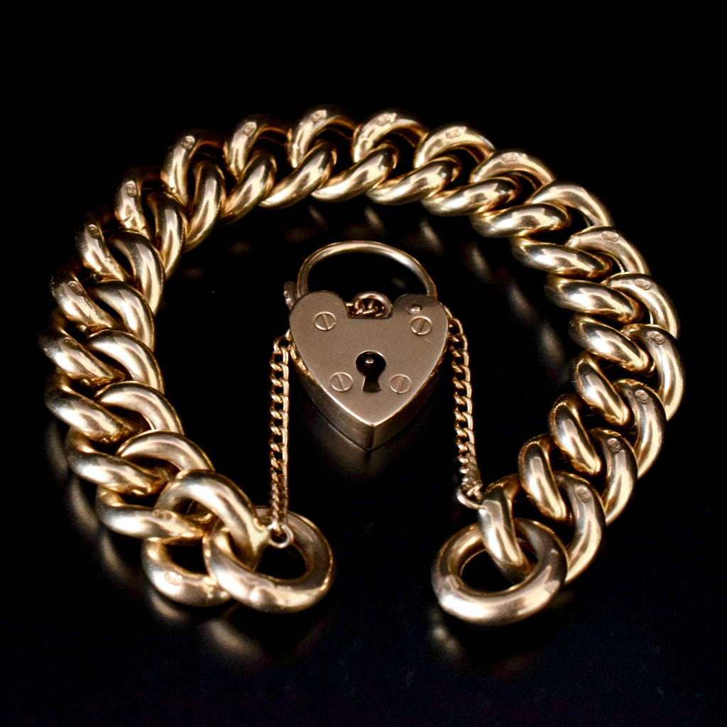 Vintage 9ct Yellow Gold Heavy Curb Link Bracelet 43.3 Grams