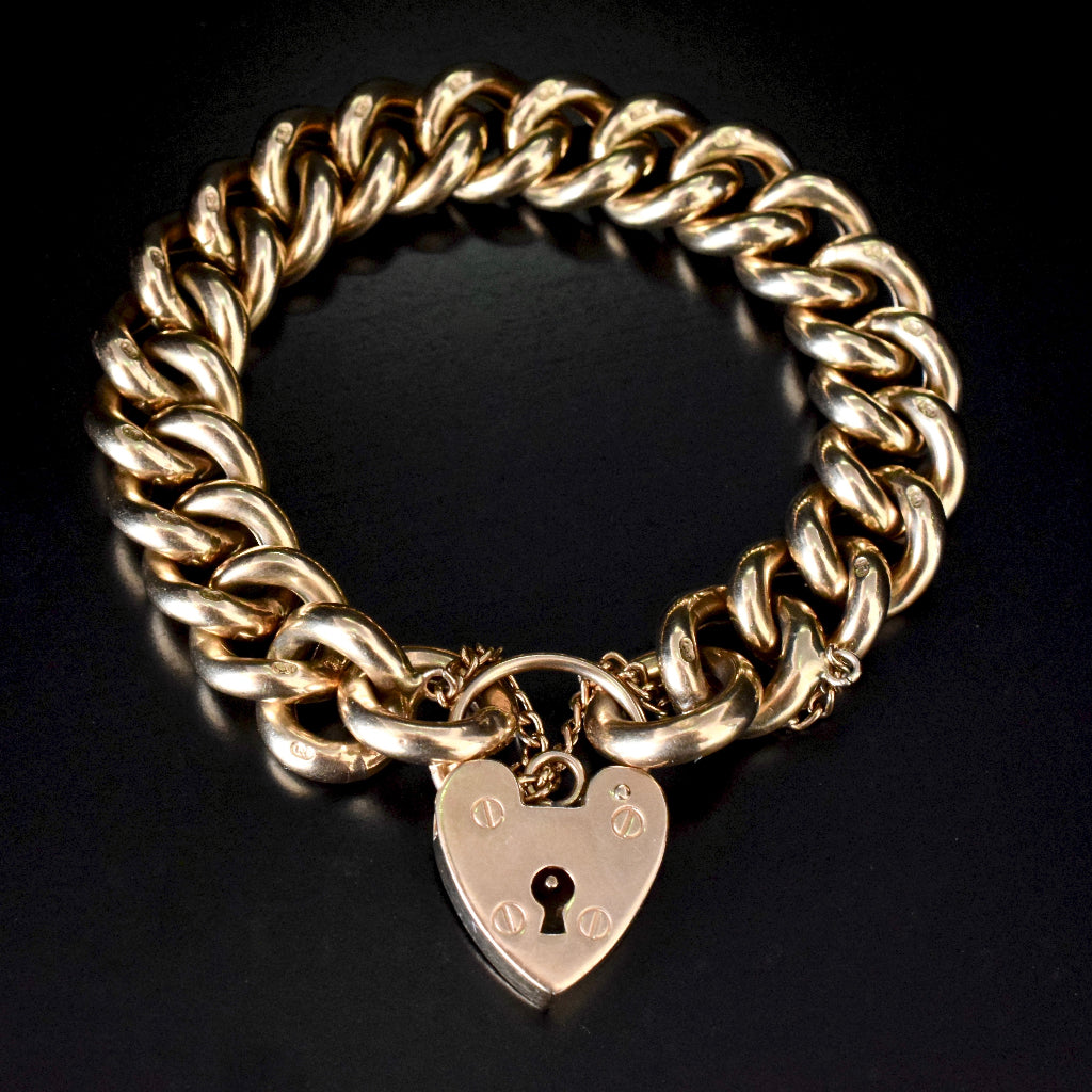 Vintage 9ct Yellow Gold Heavy Curb Link Bracelet 43.3 Grams