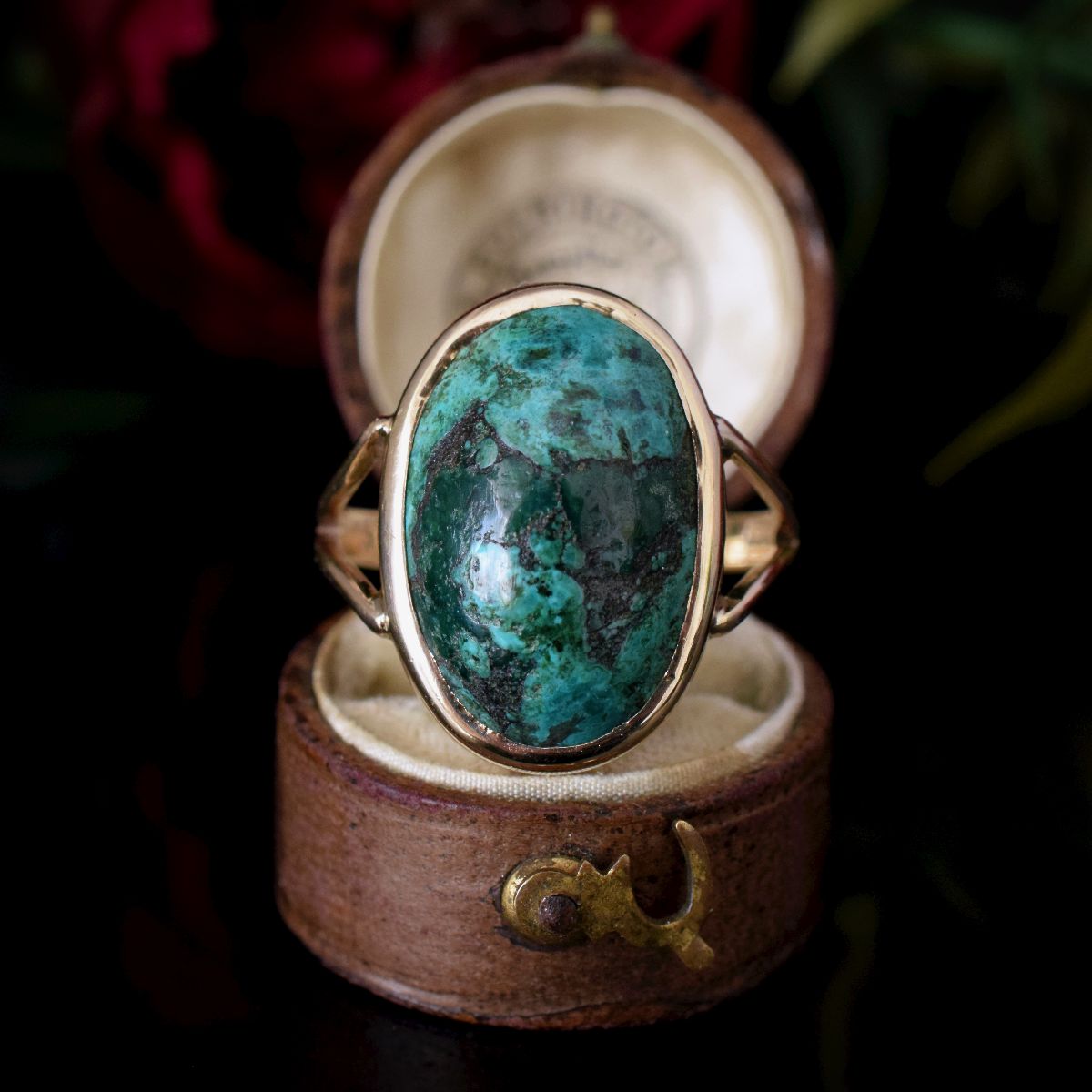 Vintage Large Natural Turquoise 9ct Rose Gold Ring