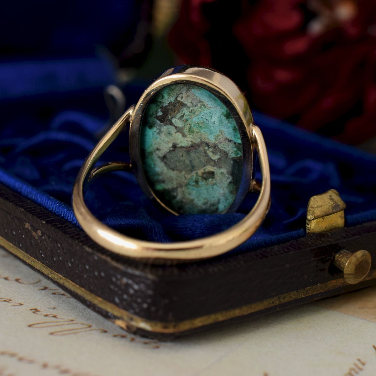 Vintage Large Natural Turquoise 9ct Rose Gold Ring