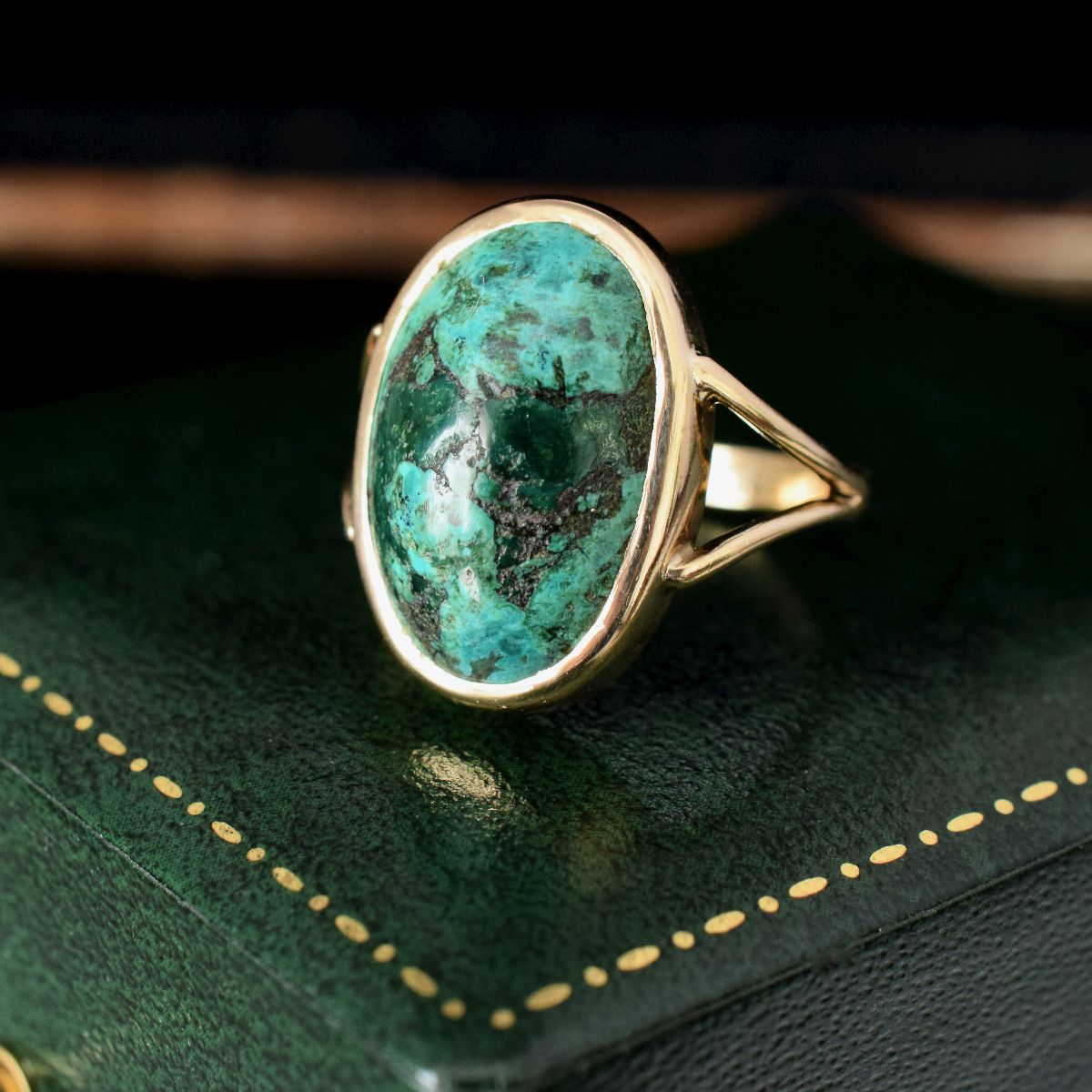 Vintage Large Natural Turquoise 9ct Rose Gold Ring