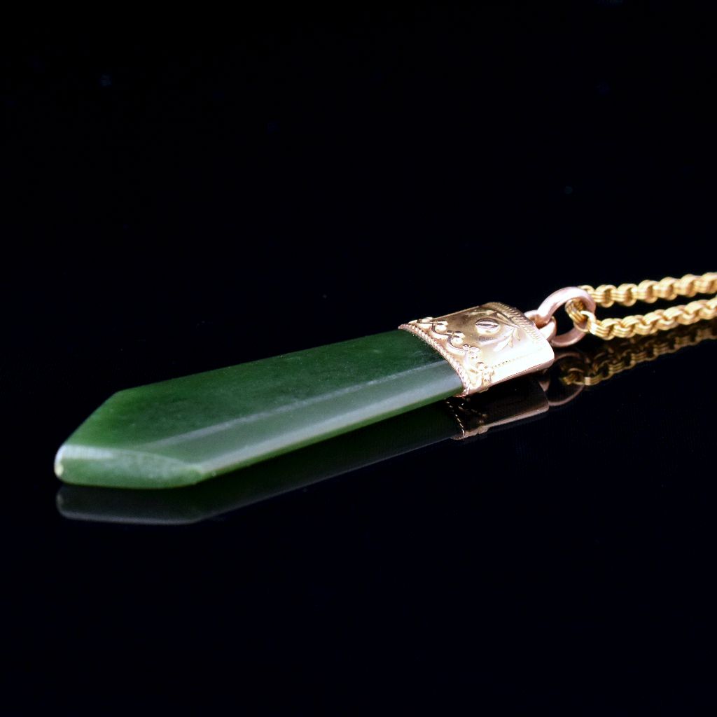 Antique Australian 9ct Rose Gold Nephrite Jade ‘Pounamu’ By Willis & Sons Circa 1905