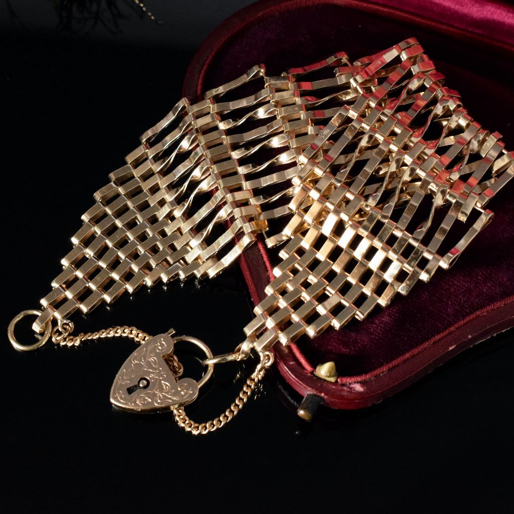 Vintage 9ct Gold 29.7 Grams Wide Gate-link Padlock Bracelet 1970