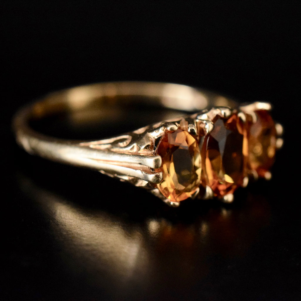 Dainty Vintage 9ct Yellow Gold Citrine Trilogy Ring