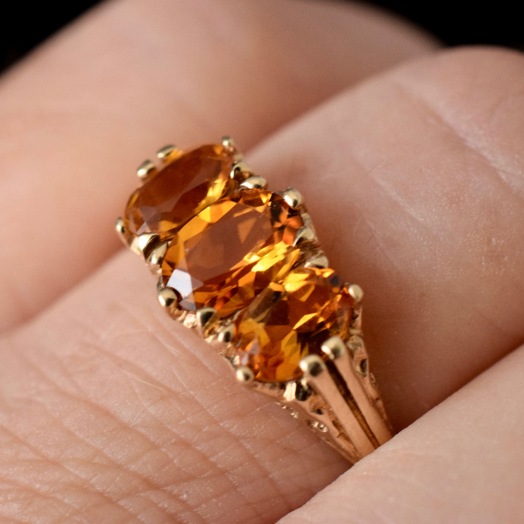 Dainty Vintage 9ct Yellow Gold Citrine Trilogy Ring