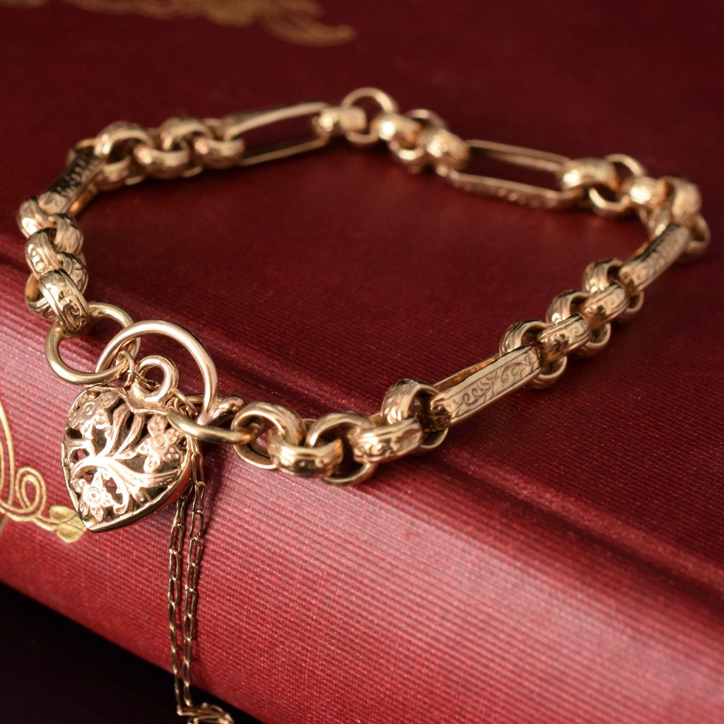 Vintage 9ct Rose Gold Fancy Link Padlock Bracelet Made In Italy