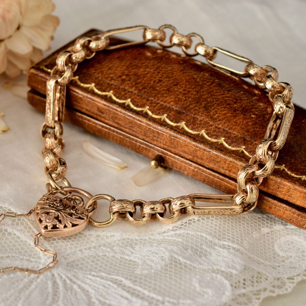 Vintage 9ct Rose Gold Fancy Link Padlock Bracelet Made In Italy