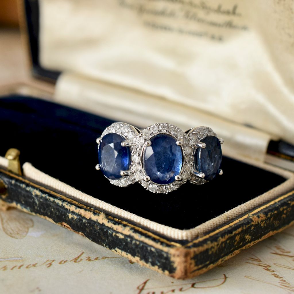 Modern 18ct White Gold Sapphire Diamond Ring