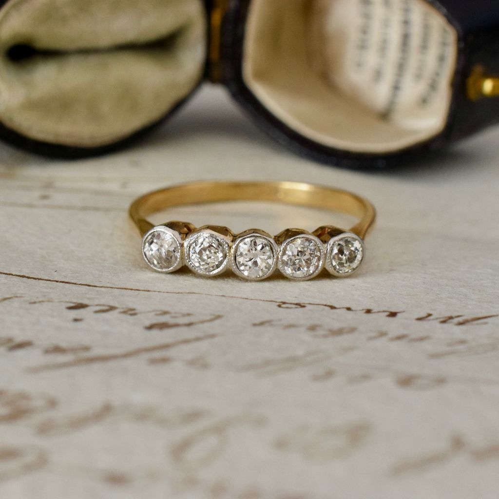 Antique Edwardian 18ct Yellow Gold Five Stone 0.80cts Diamond Ring Circa 1910