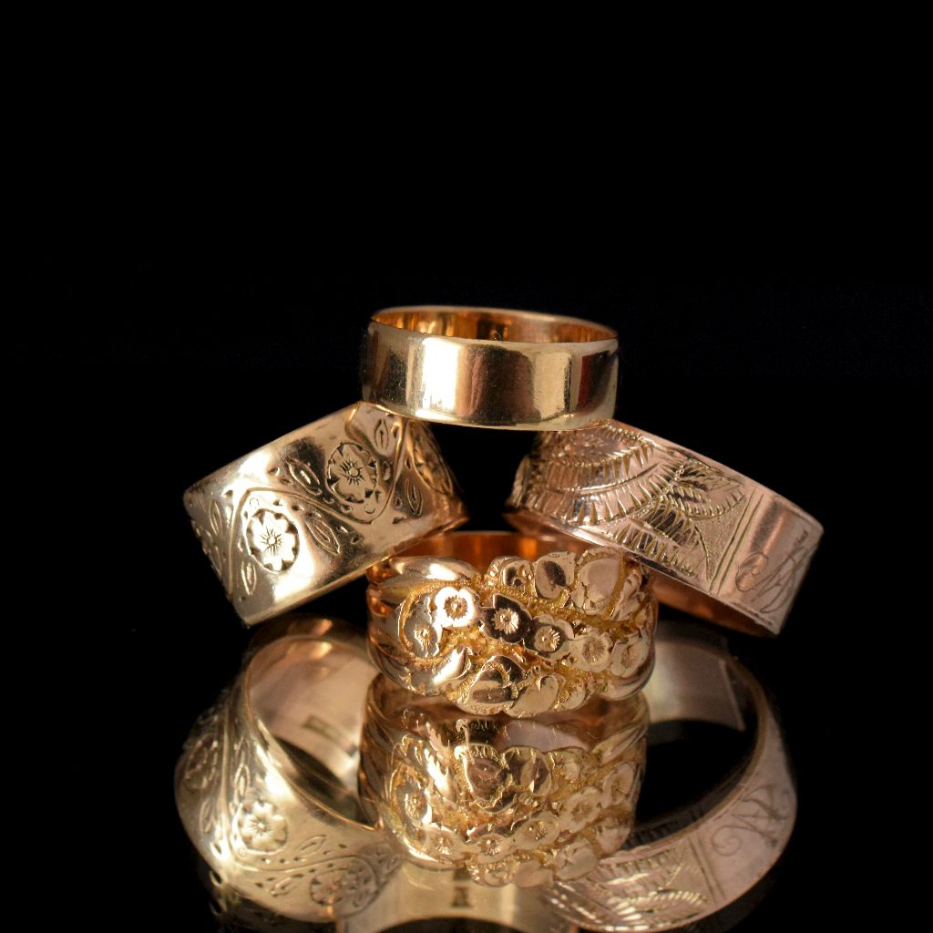 Antique Early Australian 9ct Rose Gold Wide Patterned Cigar Band By H.G. Rogers Circa 1915