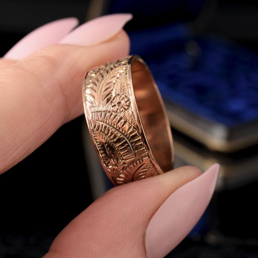 Antique Early Australian 9ct Rose Gold Wide Patterned Cigar Band By H.G. Rogers Circa 1915
