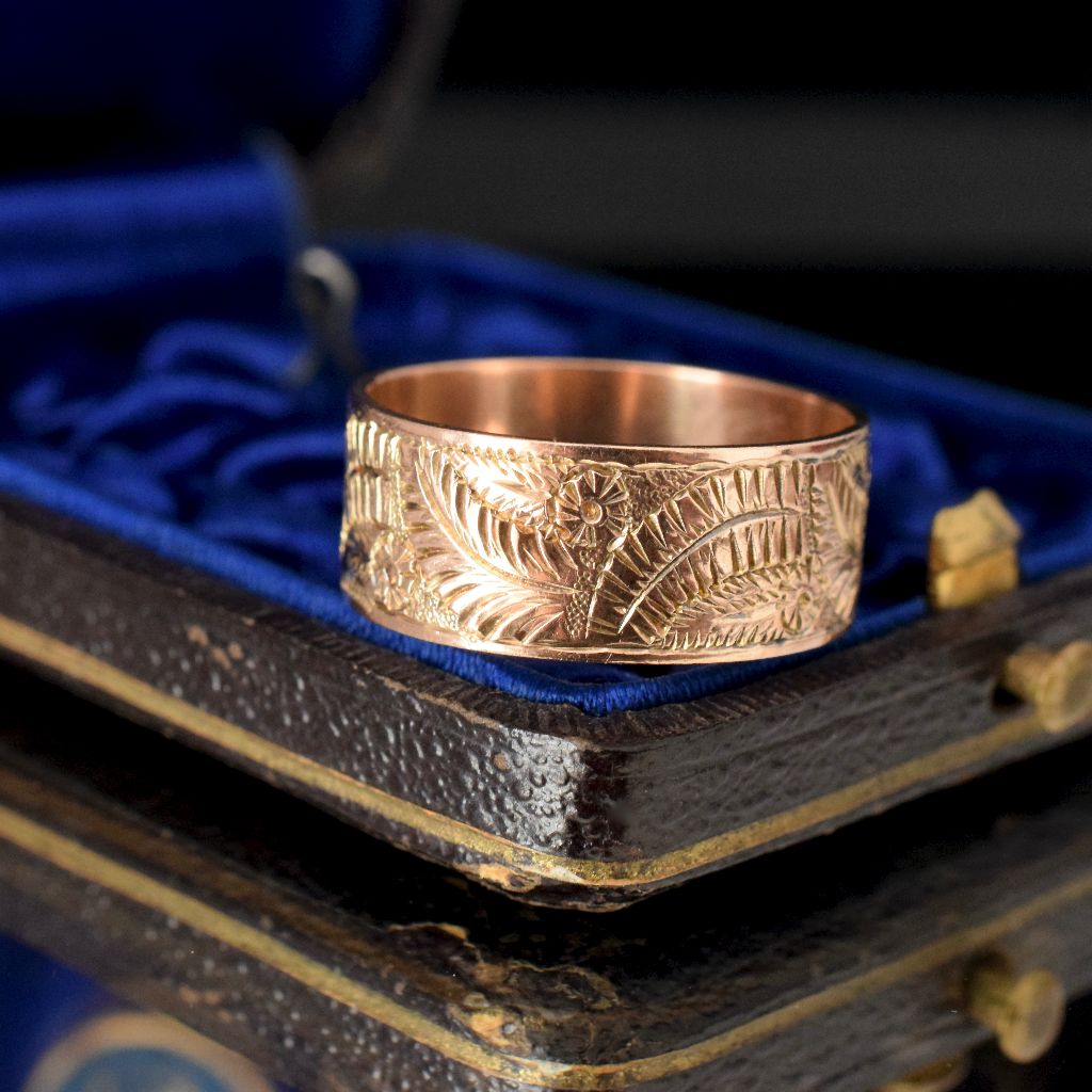Antique Early Australian 9ct Rose Gold Wide Patterned Cigar Band By H.G. Rogers Circa 1915