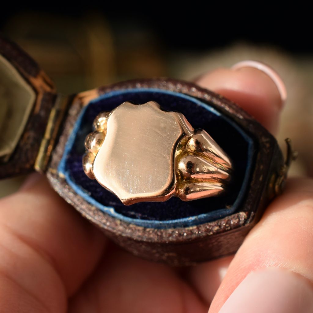 Antique 9ct Rose Gold Shield Ring Hallmarks For Birmingham 1918