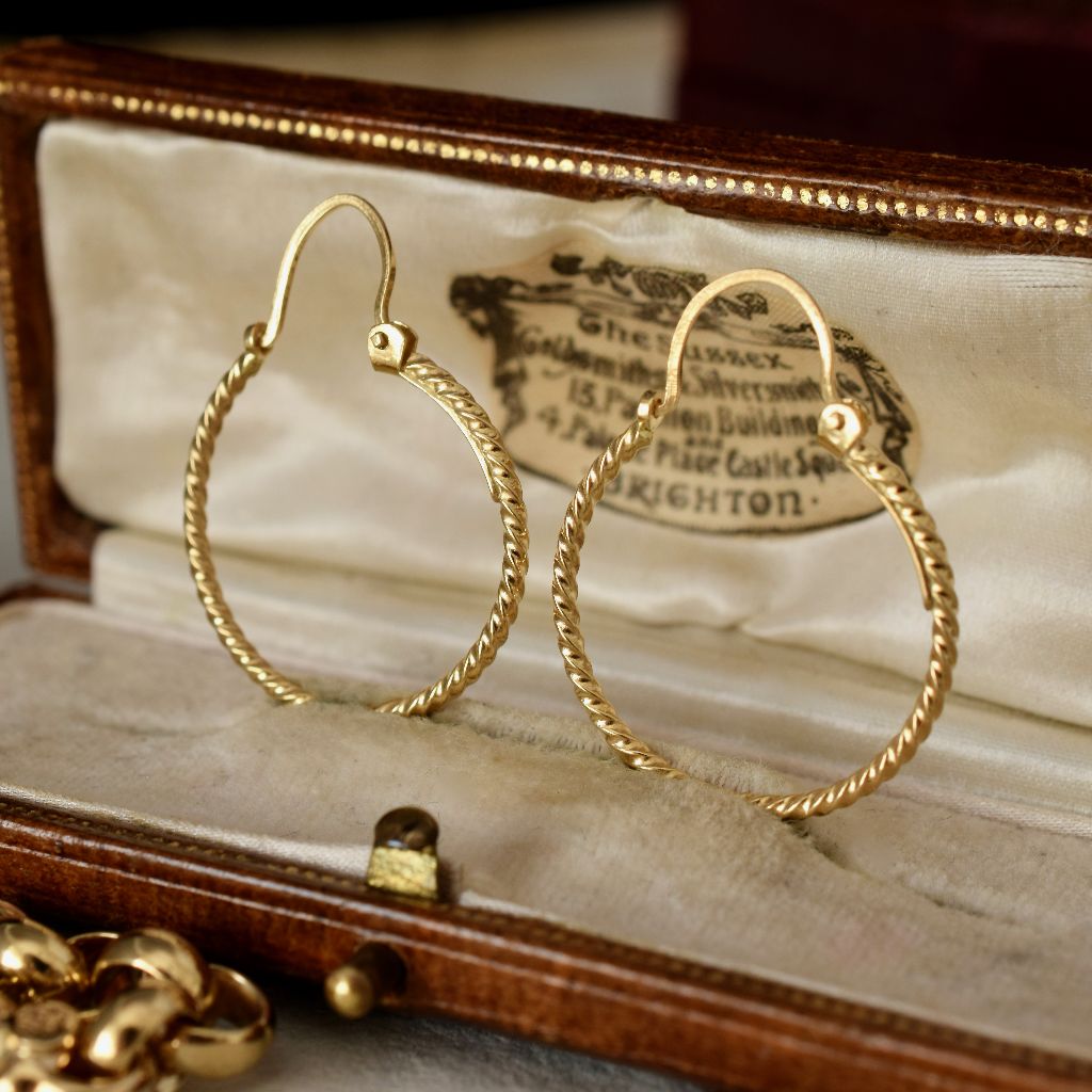 Vintage Italian 18ct Yellow Gold Hoop Earrings by UnoAErre