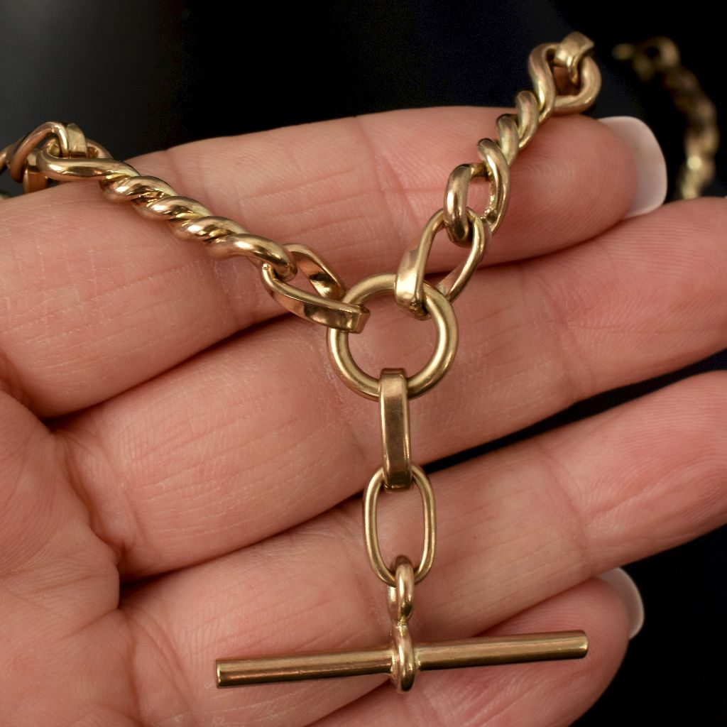 Vintage 9ct Yellow Gold Fancy Link Fob Chain 49.75 Grams