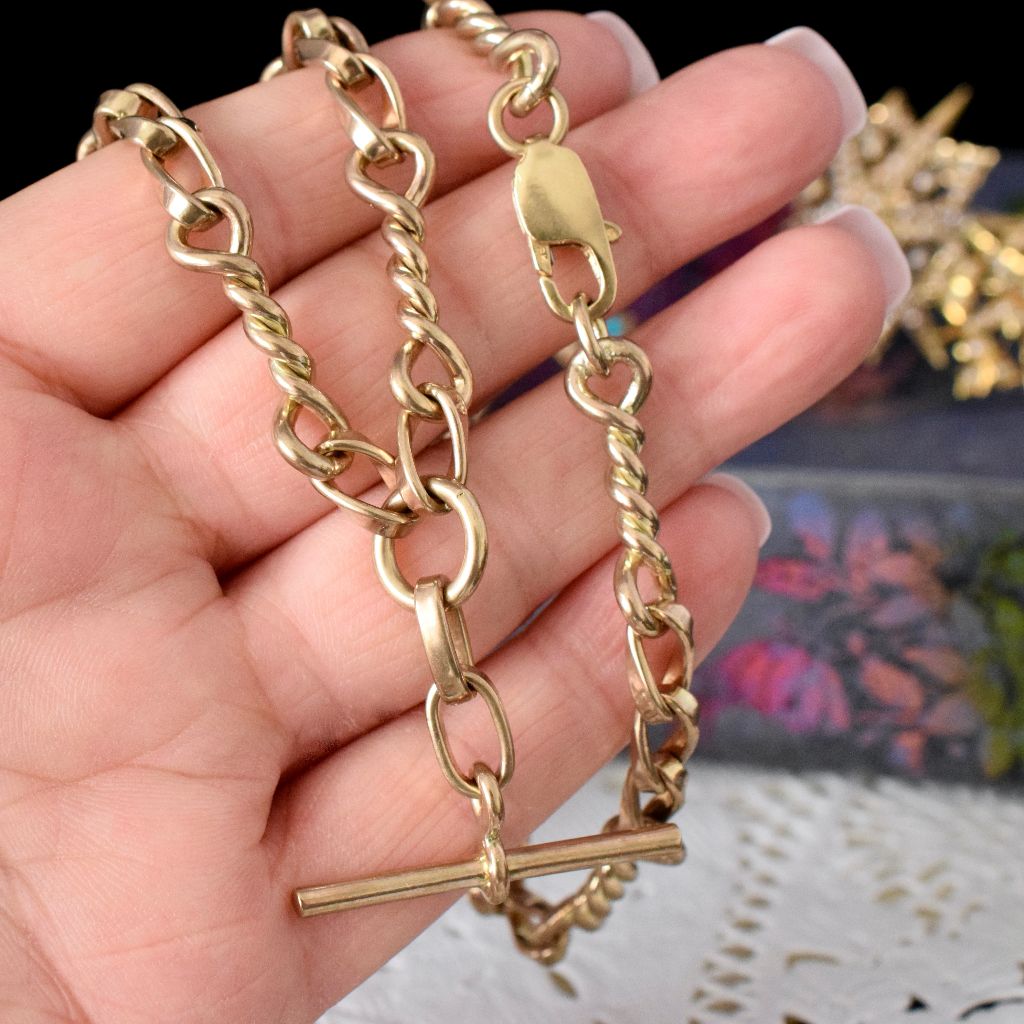Vintage 9ct Yellow Gold Fancy Link Fob Chain 49.75 Grams
