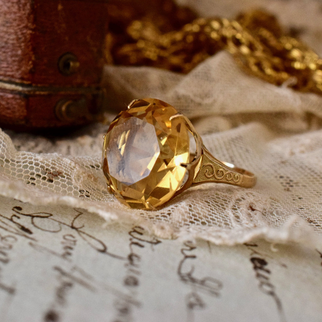 Vintage 14ct Yellow Gold Citrine Cocktail Ring