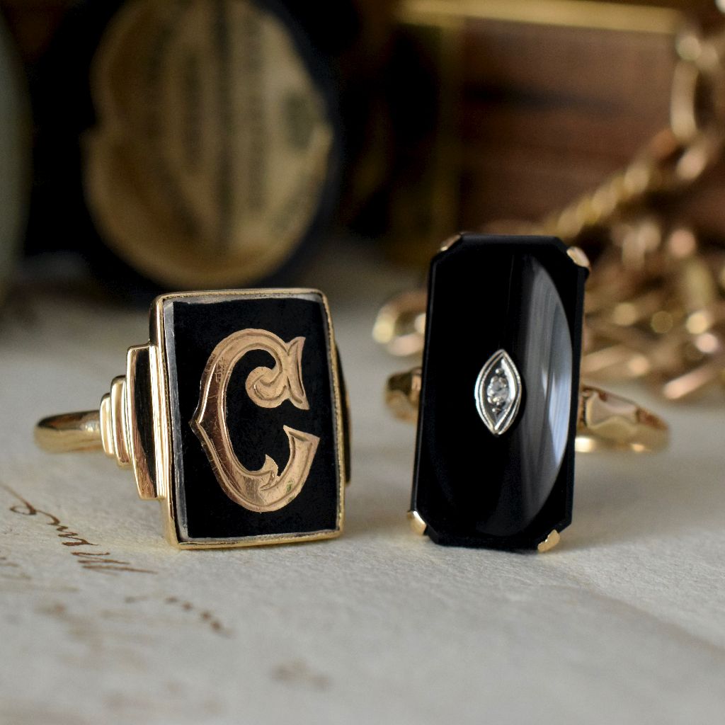 Art Deco 9ct Yellow Gold ‘C’ Monogram Onyx Ring