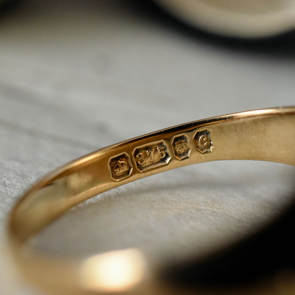 Vintage 9ct Yellow Gold Diamond Signet Ring 1977