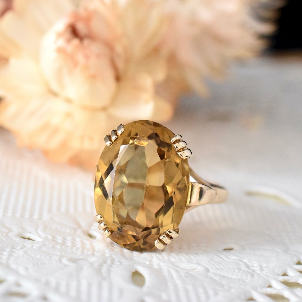 Vintage 9ct Yellow Gold Oval Citrine Ring 10ct