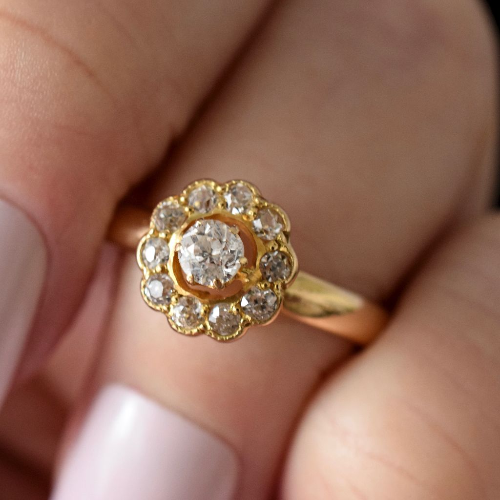 Antique Edwardian 18ct Yellow Gold Diamond Ring By Willis and Sons Circa 1910