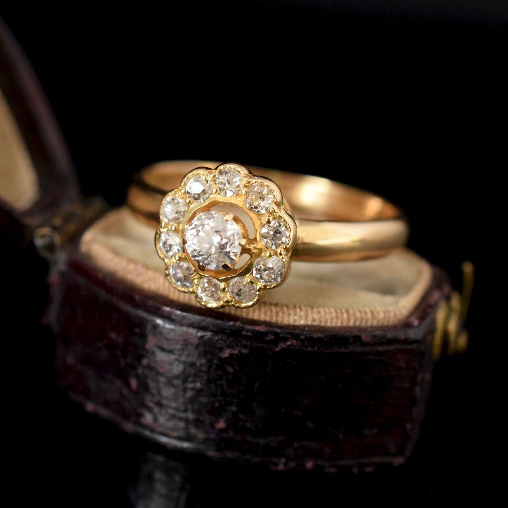 Antique Edwardian 18ct Yellow Gold Diamond Ring By Willis and Sons Circa 1910
