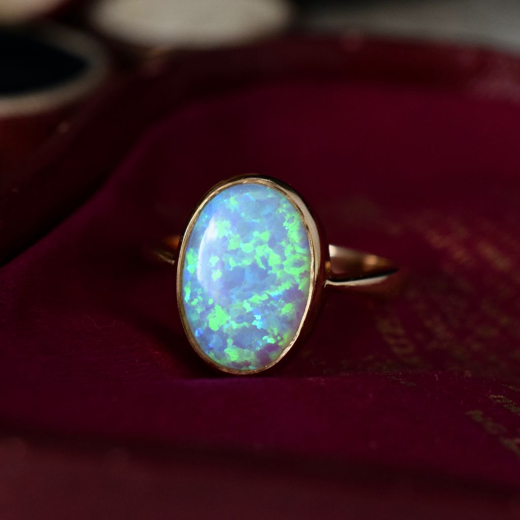 Modern 9ct Yellow Gold ‘Cultured’ Opal Ring 5.50ct