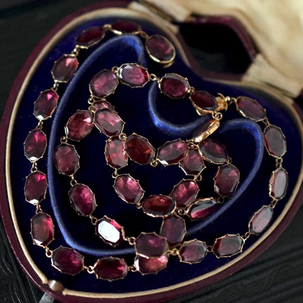 Antique Georgian Natural Garnet Riviere 9ct Gold Necklace Circa 1800