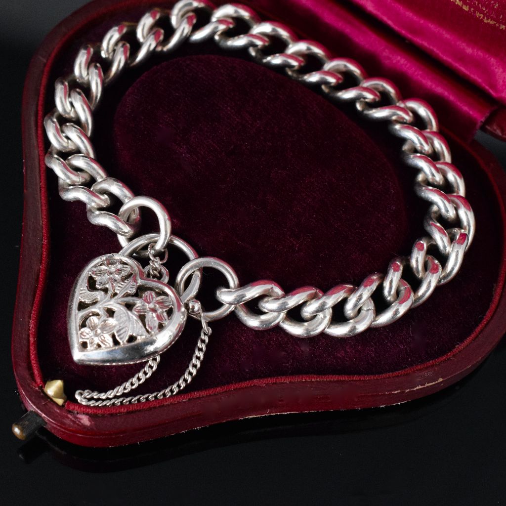 Vintage Heavy Sterling Silver Curblink Padlock Bracelet