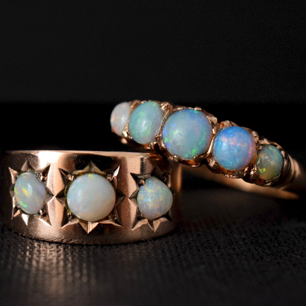 Antique Early Australian Opal Half-Hoop 15ct Gold Ring Circa 1905 by ‘A.Macrow’