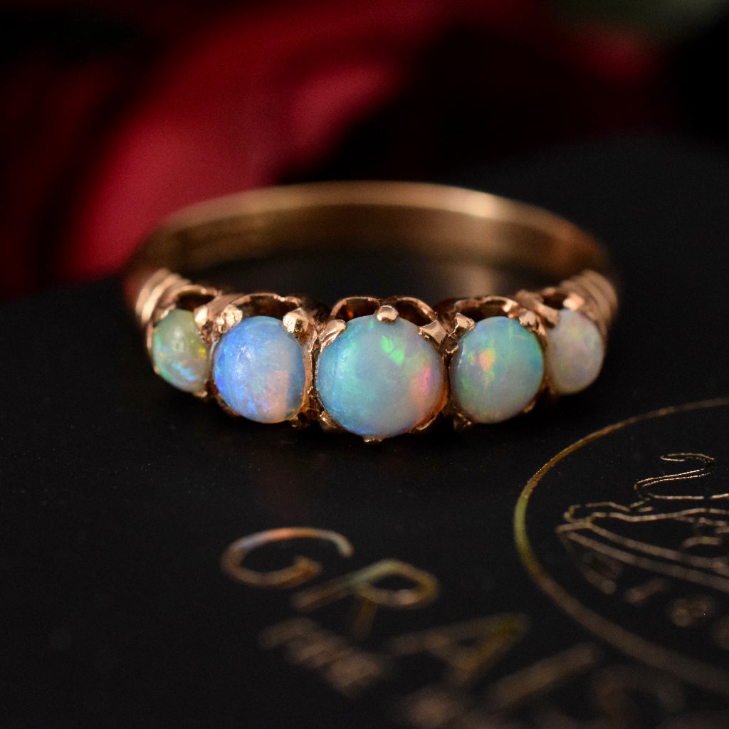 Antique Early Australian Opal Half-Hoop 15ct Gold Ring Circa 1905 by ‘A.Macrow’