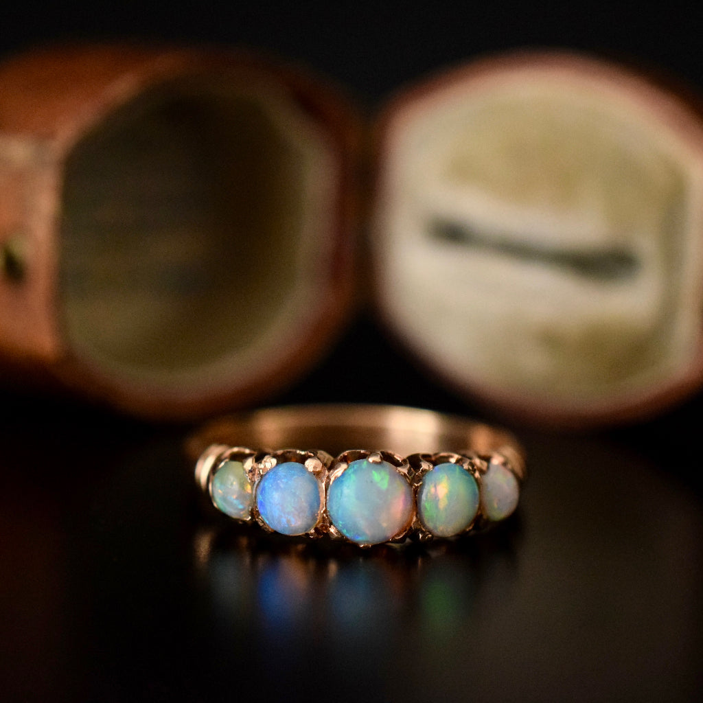 Antique Early Australian Opal Half-Hoop 15ct Gold Ring Circa 1905 by ‘A.Macrow’