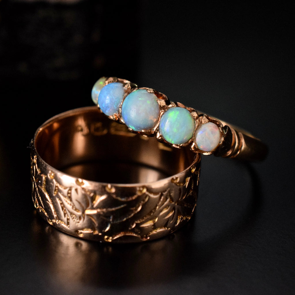 Antique Early Australian Opal Half-Hoop 15ct Gold Ring Circa 1905 by ‘A.Macrow’