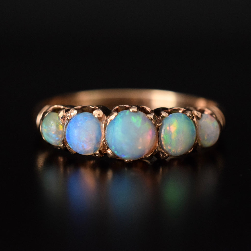 Antique Early Australian Opal Half-Hoop 15ct Gold Ring Circa 1905 by ‘A.Macrow’