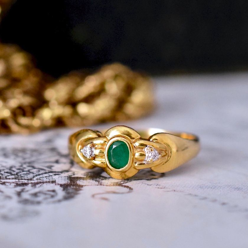 18ct Yellow Gold Emerald And Diamond Ring