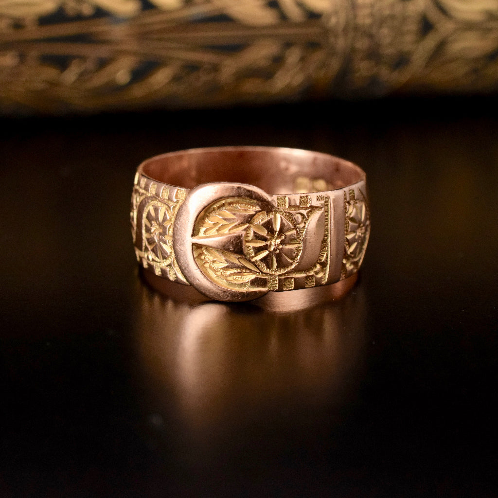 Antique Edwardian 1919 Rose Gold Wide Buckle Ring