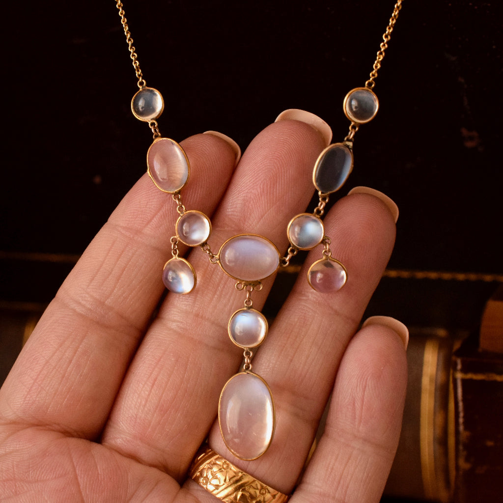 Antique Late Victorian / Early Edwardian 15ct Gold Moonstone Necklace Circa 1900