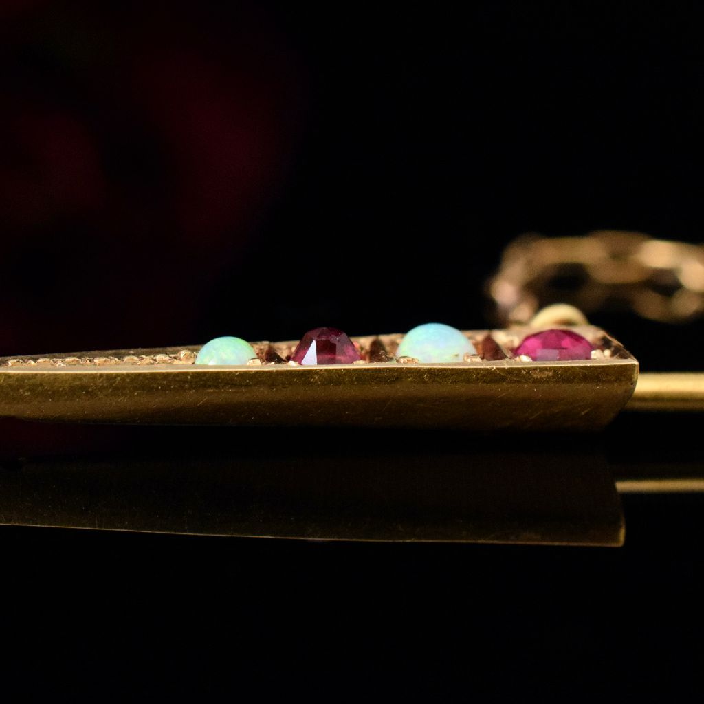 Antique Australian 15ct Gold Opal / Garnet Jabot Pin By Duggin And Shappere Circa 1905