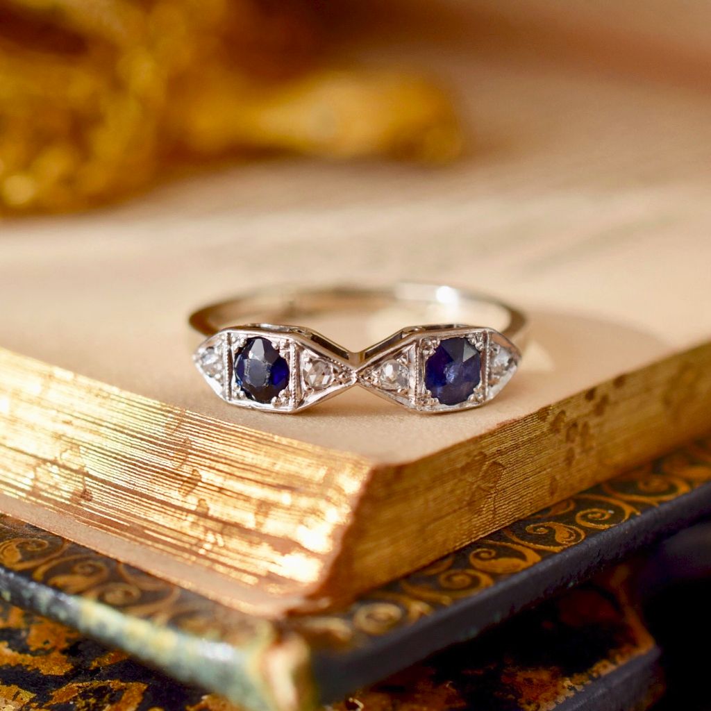 Art Deco Platinum / 18ct Sapphire Old European Cut Diamond ‘One Of A Kind’ Ring Circa 1930