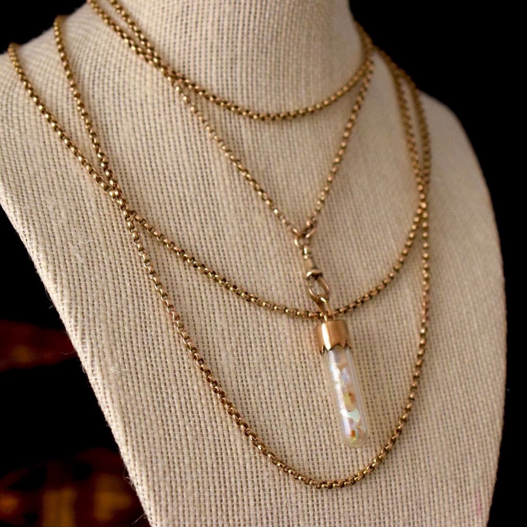 Antique 9ct Rose Gold ‘Floating’ Opal Glass Phial Vial Circa 1890’s