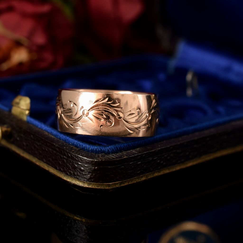 Vintage Patterned 9ct Rose Gold Cigar Band Ring
