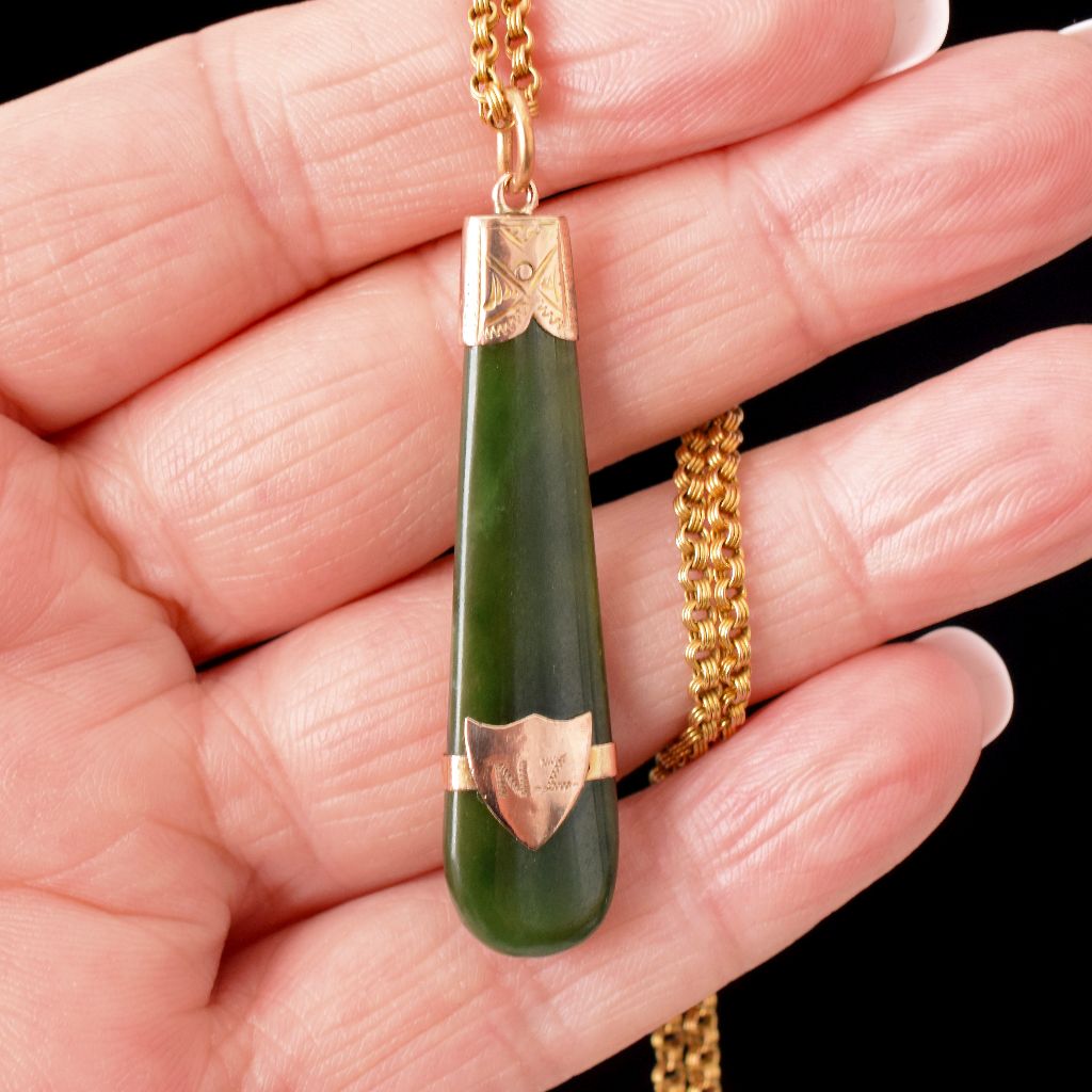 Antique 9ct Rose Gold Nephrite Jade Fob/Charm Circa 1900