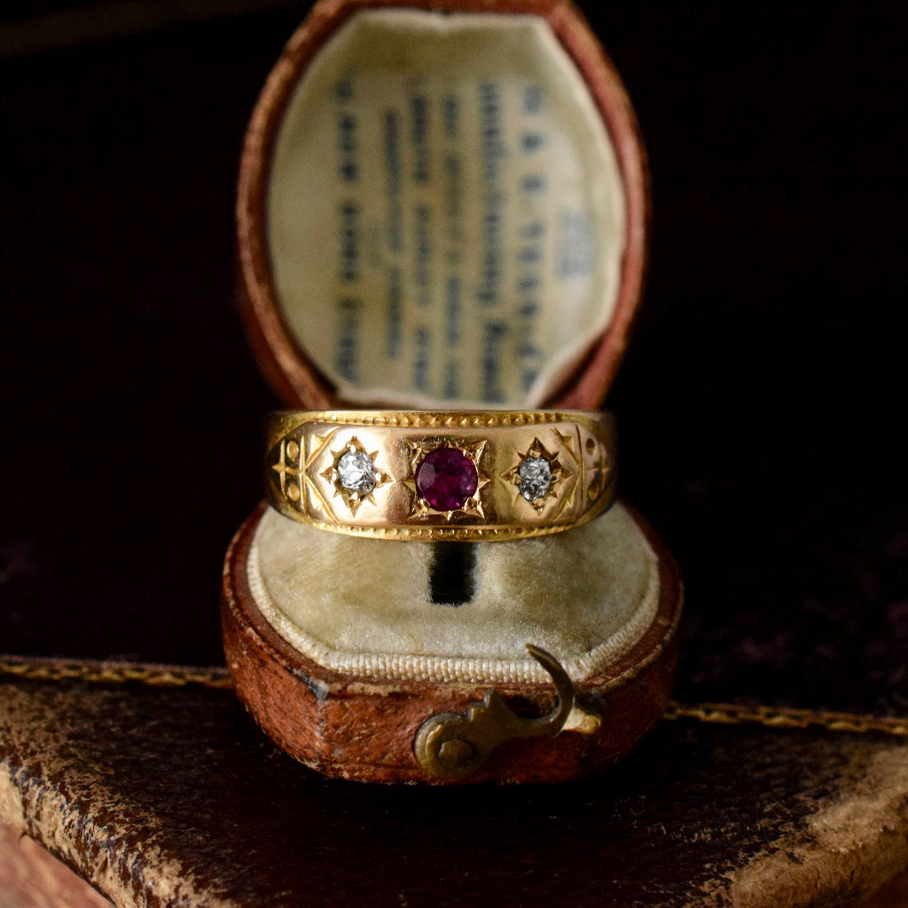 Antique 18ct Yellow Gold Ruby Diamond Ring by Wendt Circa 1900