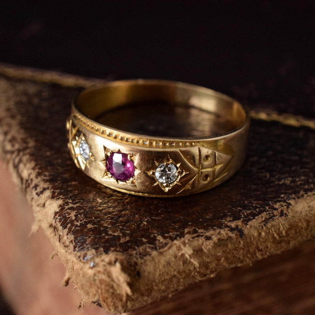 Antique 18ct Yellow Gold Ruby Diamond Ring by Wendt Circa 1900