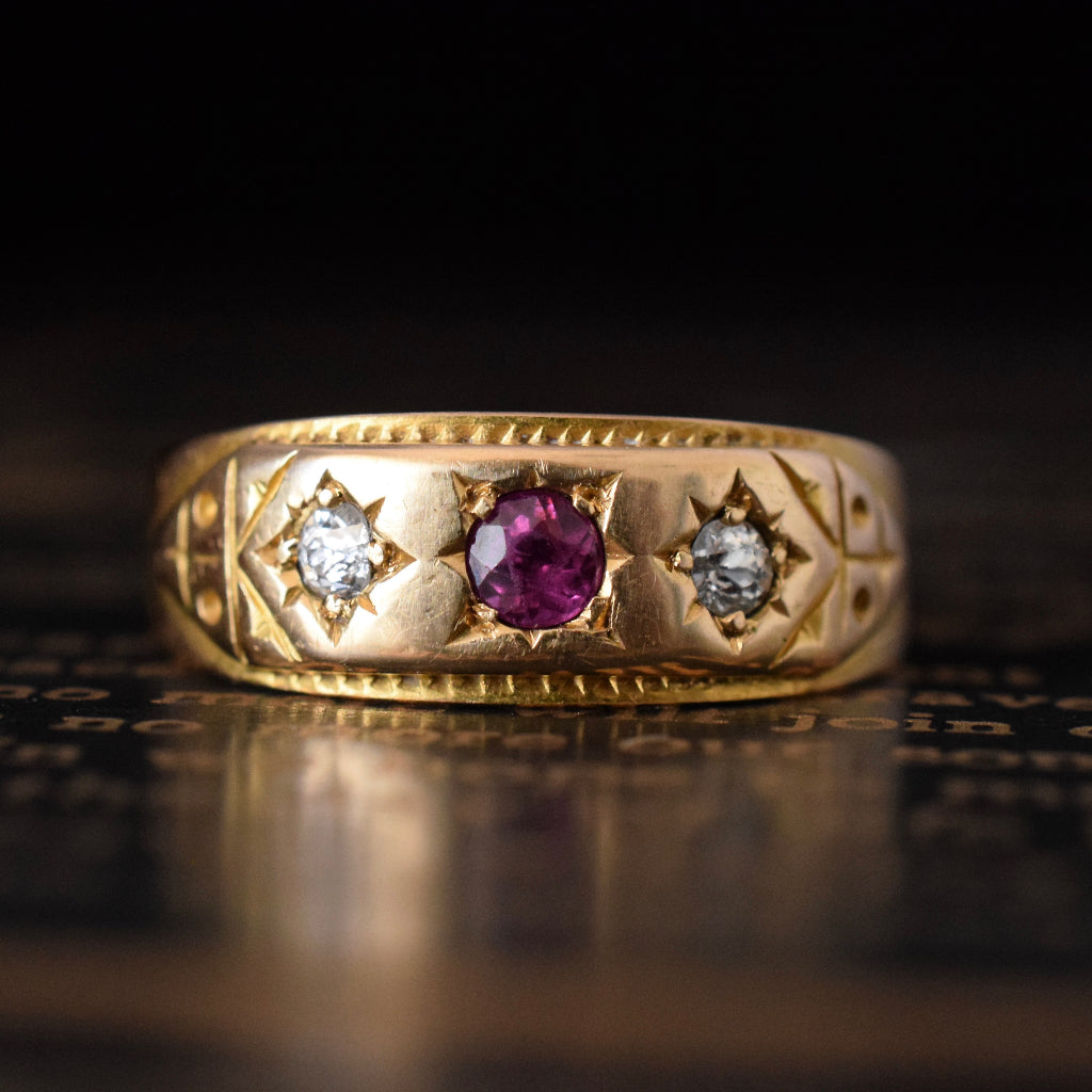 Antique 18ct Yellow Gold Ruby Diamond Ring by Wendt Circa 1900