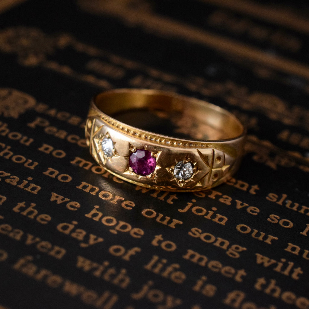 Antique 18ct Yellow Gold Ruby Diamond Ring by Wendt Circa 1900