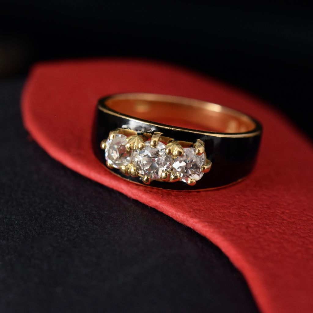 Antique Victorian 18ct Gold Diamond Enamel Ring 1881