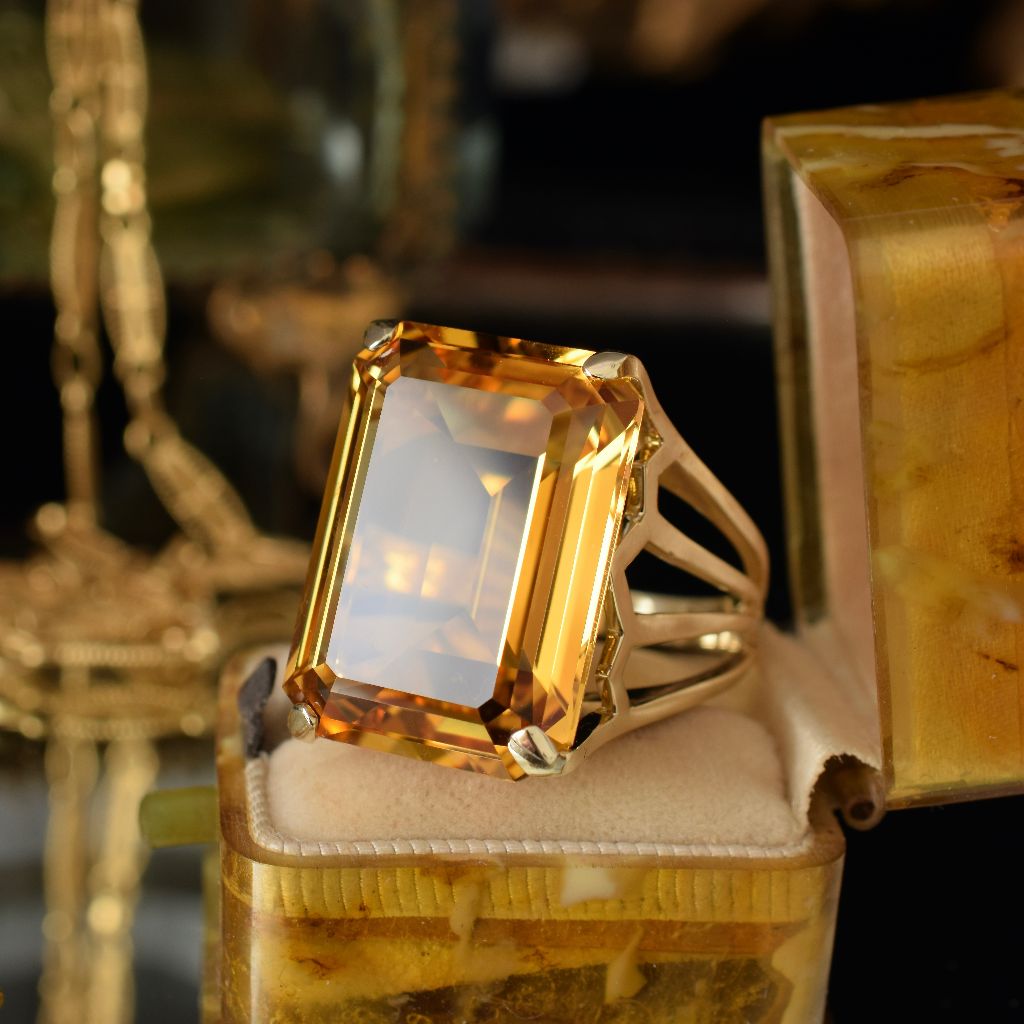 Huge 24ct Citrine Retro Style 9ct Yellow Gold Cocktail Ring