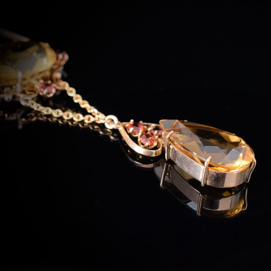 Antique Edwardian 9ct Rose Gold Citrine And Garnet Lavalier